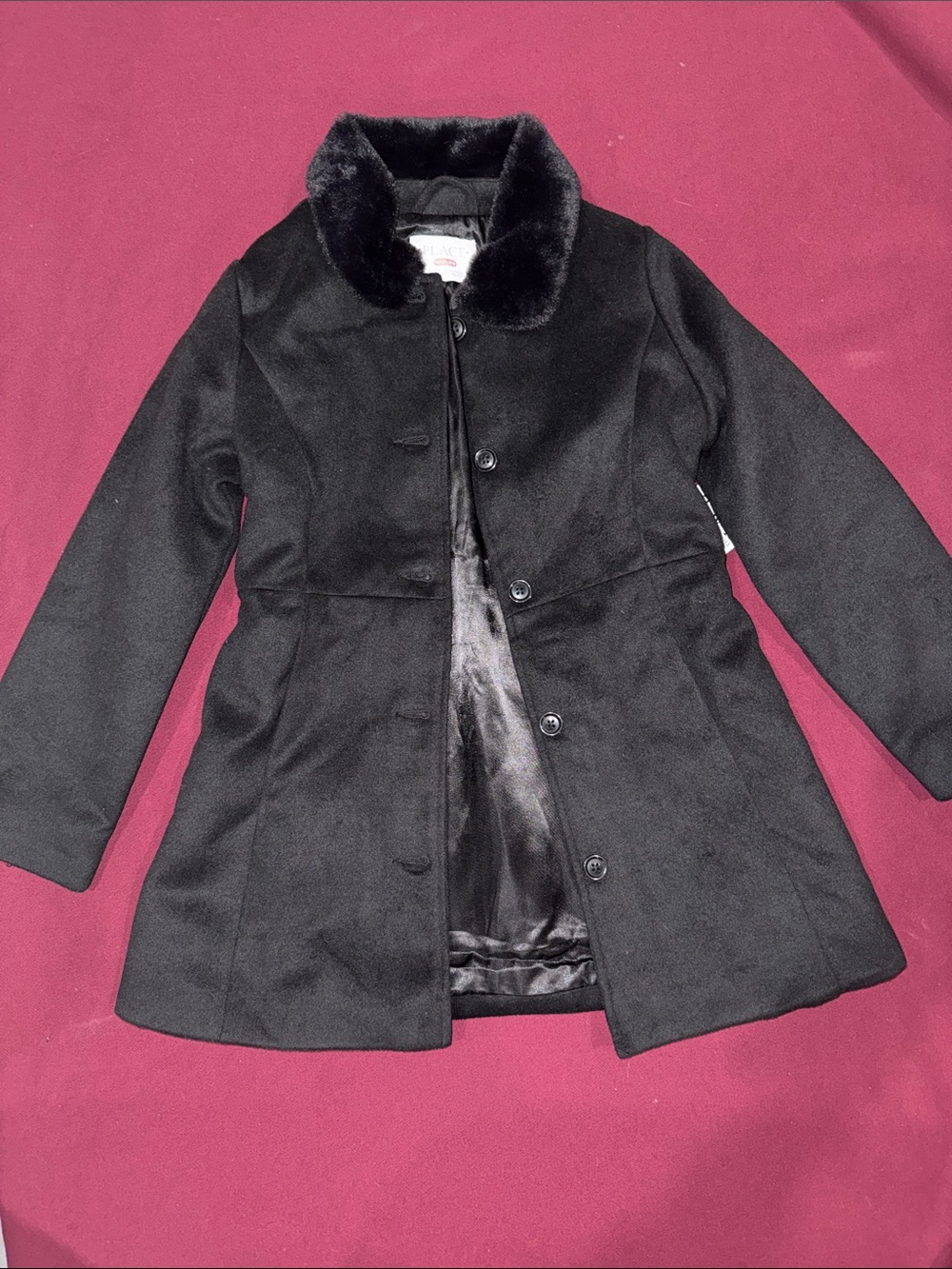 The Children's Place Black Peacoat with Faux Fur Collar